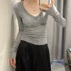 Fashionable V-neck Knitted Sunscreen Long Sleeved T-shirt for Women In Early Autumn American Style Slim Fit Micro Transparent Cover Up Pure Desire Top