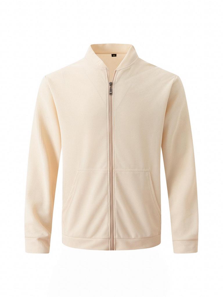 2024 Herbst/Winter Waffelstrick Baseballjacke mit Taschen und Reißverschluss