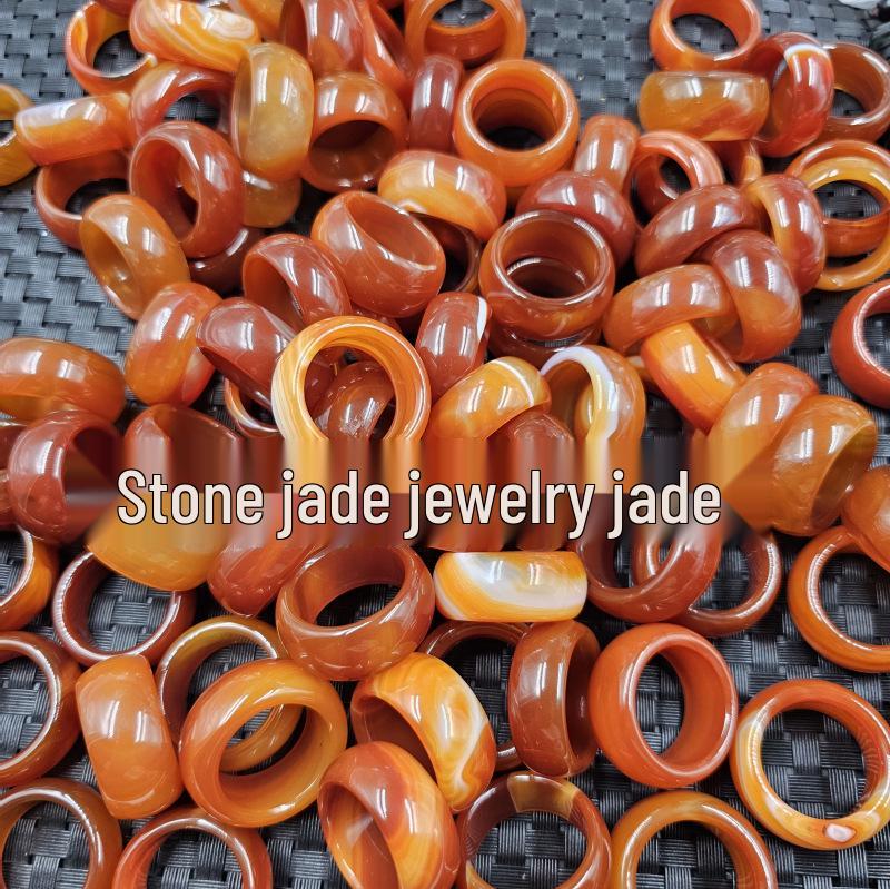 Large Ice Red Flower Agate Chalcedony Jade Ring and Bracelet