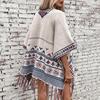 Fashion Women V-Neck Loose Knitwear Sweater Bat Sleeve Cardigan Autumn Winter Print Cloak Cross Border