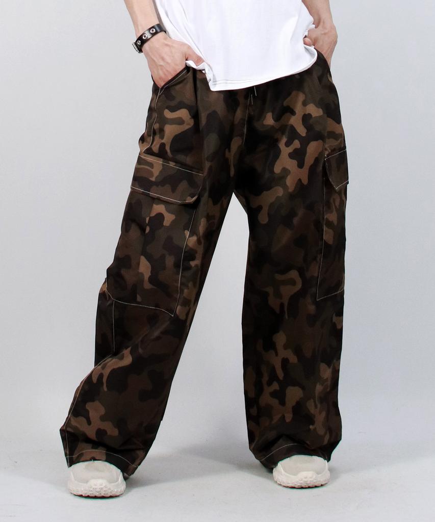 Deumakeu M Real Street Color Stitch Wide Cargo Track Pants Camouflage