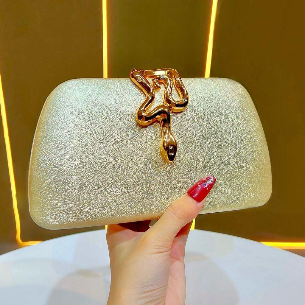Snake Pattern Evening Clutch With Chain Lock For Party And Formal Events