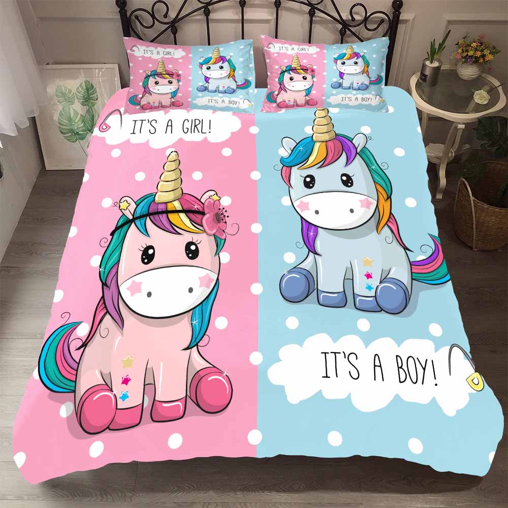 Bed Linens High-grade Fabric Unicorn Beding AU US Winter Bedding Set Hot Soft Duvet Cover Set Cute Cartoon Bedding Set 3pcs