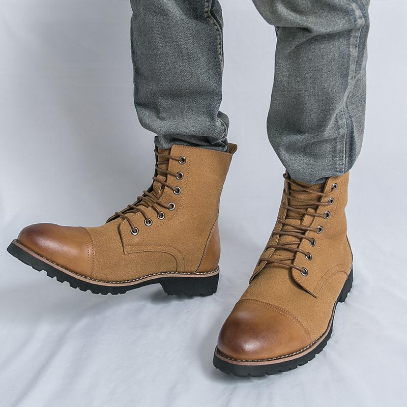 Men Motorcycle Casual Black Outdoor Retro Green Hiking Shoes High Boots Street Style Cool Boots Large Size