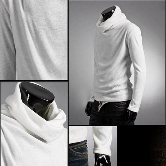 Schickes Herren Einfarbiges Stehkragen Langarm Pullover Unterhemd Slim T-Shirt
