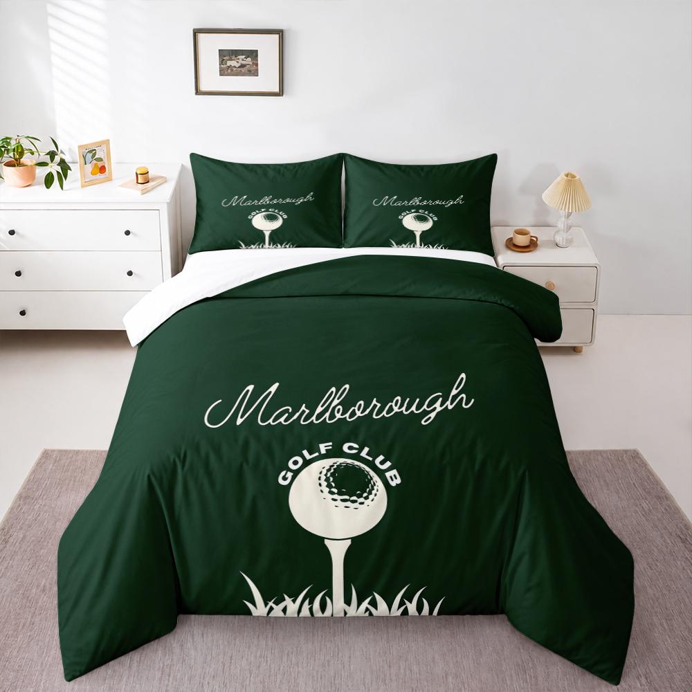 Duvet Cover Set Marlborough Golf Club Ball Tee Green Script 3 Piece Bedding for Adult Fan Gift