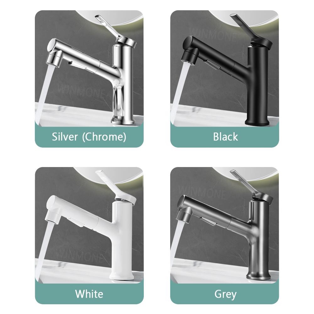 Luxury White Pull Out Sink Faucet Bathroom Brass Basin Faucet 3 Way Nozzle Hot and Cold Mixing Water Tap Wash Face Gargle Faucet