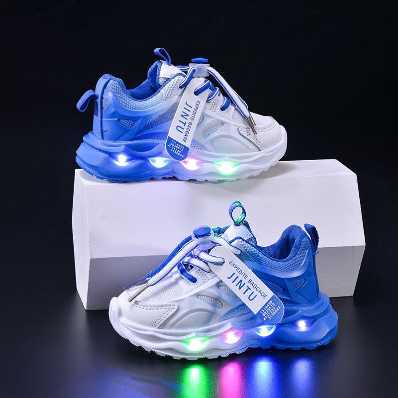 2025 Spring Kids' Light-Up Gradient Mesh Running Shoes – Trendy and Casual for Toddlers and Boys