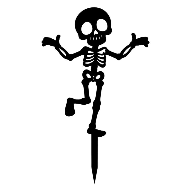 Halloween Yard Stake with Bone Dancer Shape, Black Acrylic Lawn Piece for Garden Display and Outdoor Party Scene