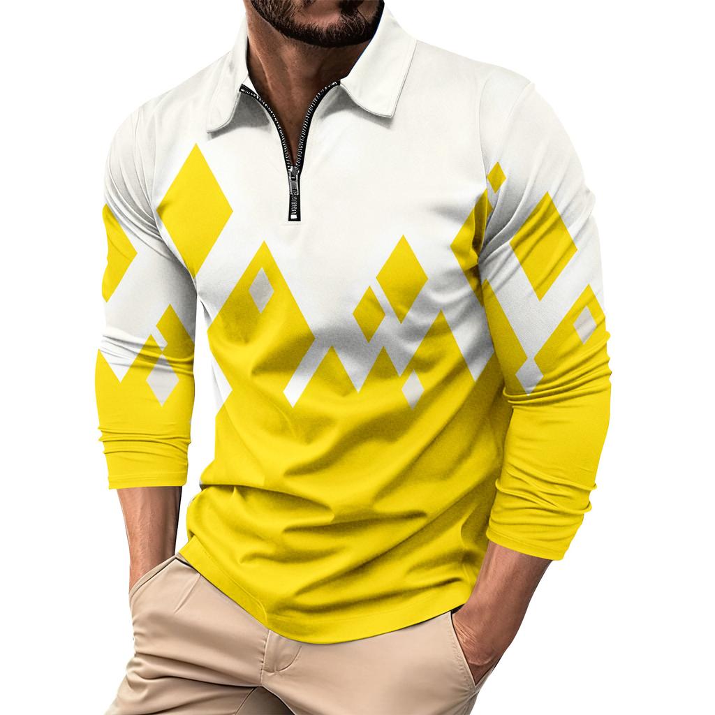 Herrtryckt Krage 1/4 Dragkedja Långärmad Casual Sporttopp