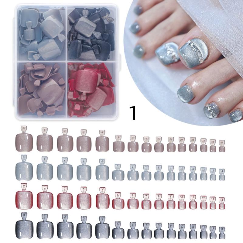 

120Pcs Fake Toe Nail Tips Cat Eye Half Cover Toenail For Pedicure Acrylic Square Press On Toenails For Women Nail Salons Diy