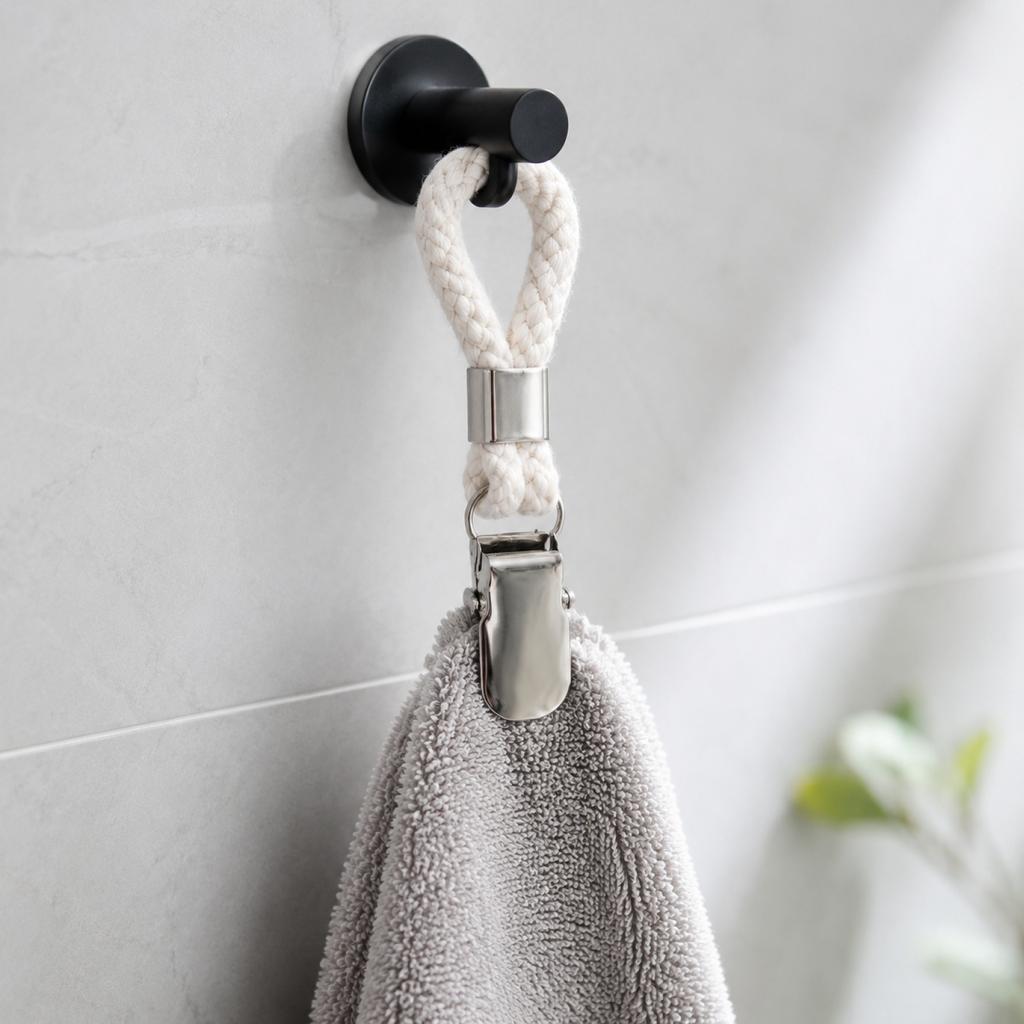 Cotton Rope Towel Clips for Bathroom, Sturdy Towel Holder Clips for Hanging Towels