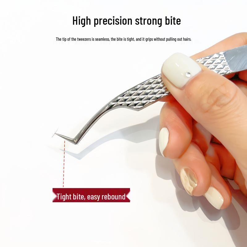 High Precision Diamond Pattern Eyelash Tweezers with Stainless Steel Fiber Tip