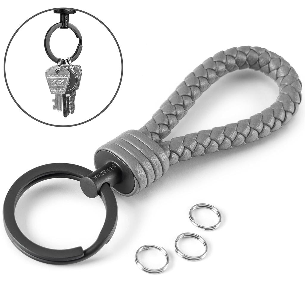 PU Car Key Ring with Stainless Steel Key Ring Extra Ring for Small Keys Perfect for House Keys Comes with Gift Box for Men and Women [SERASAR] - -