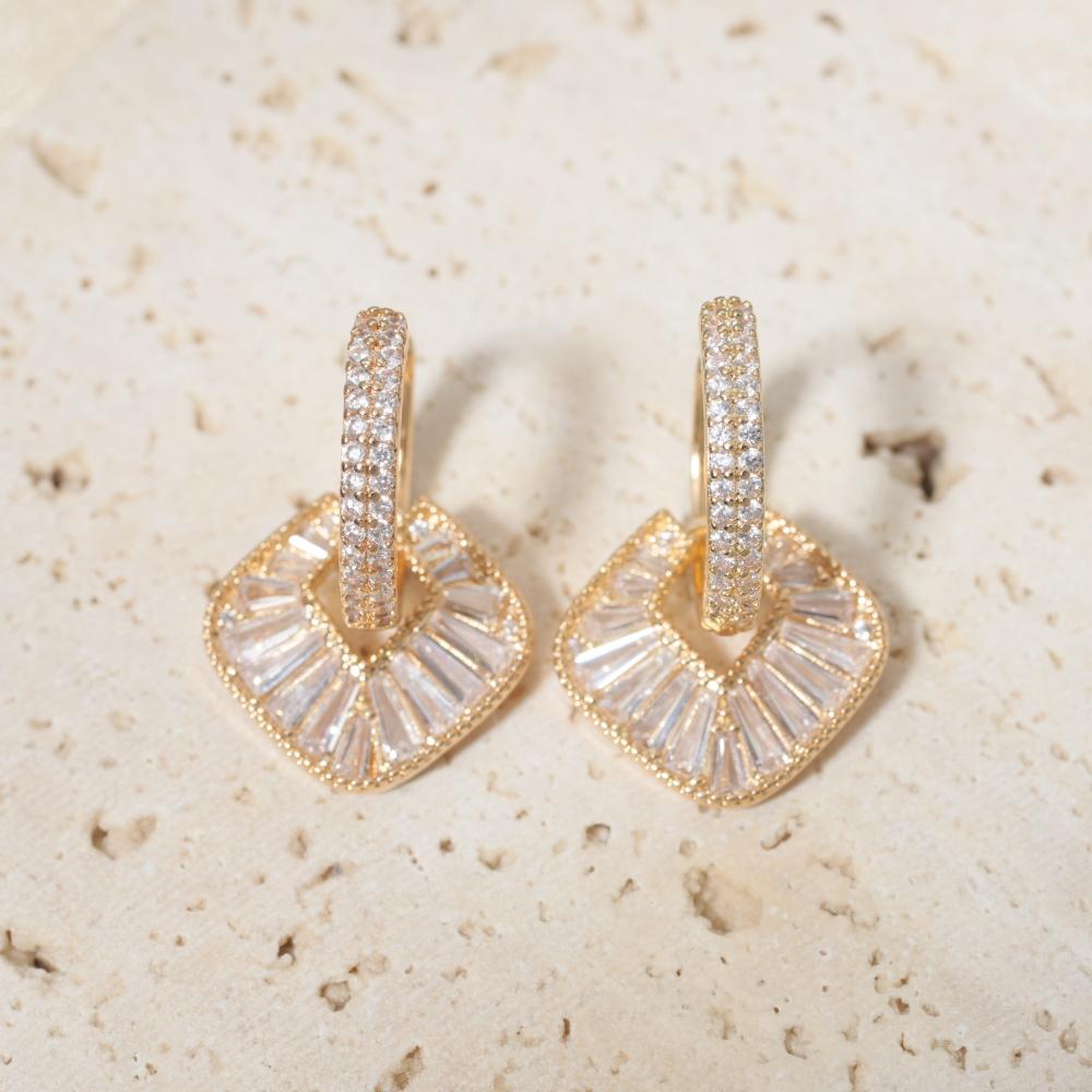 1 Pair Fashion Square Zirconia Dangle Earrings for Women Jewelry Wedding Party Accessories