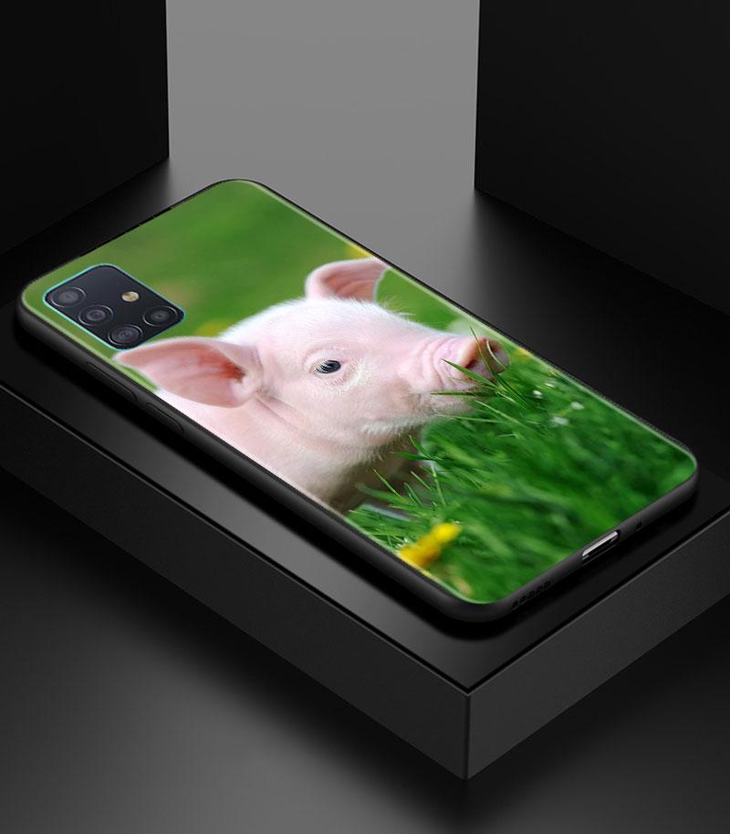 Cute Pink Pet Little Pig Phone Case for Samsung Galaxy A51 A71 A21S A12 A11 A31 A52 A41 A32 A72 A01 A22 A03S A13 5G Black Cover