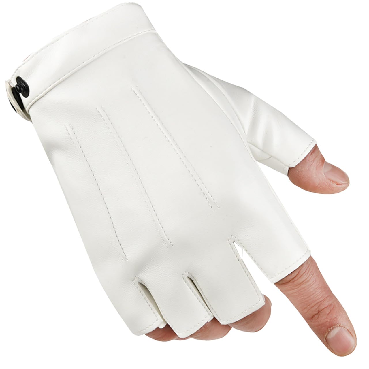

White Fang NT153 Men s Fingerless Leather Gloves for Street, Rock, and Punk Styles (White)