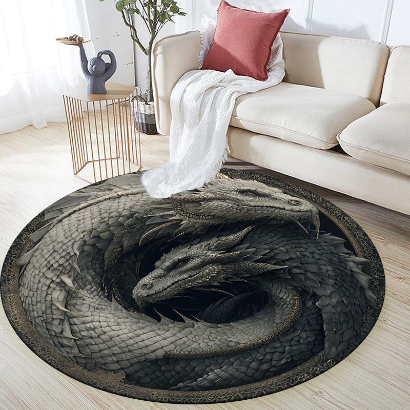 

Dragon Head Round Area Rug,Carpet Rug for Living Room Bedroom Sofa Playroom Decor,Non-slip Floor Mat 80cmx80cm