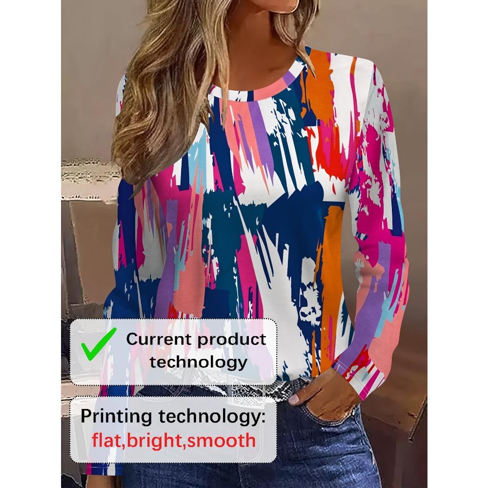 Simple, fashionable, and elegant vacation crew neck long-sleeve T-shirt