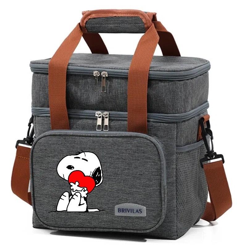 Snoopy Cartoon Double-Layer Insulated Bento Bag for Picnics 25 x 18 x 27.5 cm