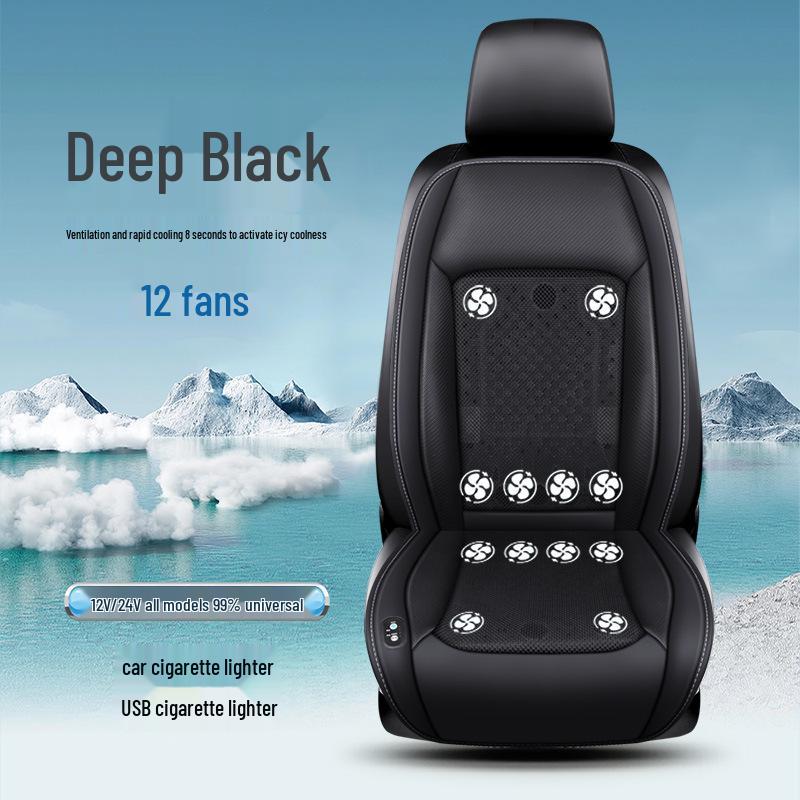 

X011 Охлаждающая подушка для сиденья с вентилятором для седанов и грузовиков - Ледяной шелк, 12 В/24 В, Массаж с обдувом, Вентилируемый летний комфорт 12V - USB Port at Rear