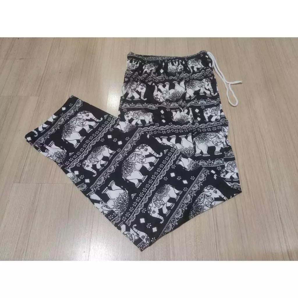 Elephant Pants Women Men Unisex Print Thailand Casual Streetwear Beach Bohemian Retro Vintage Adjustable Elastic Waist Rope Strap Loose Legs
