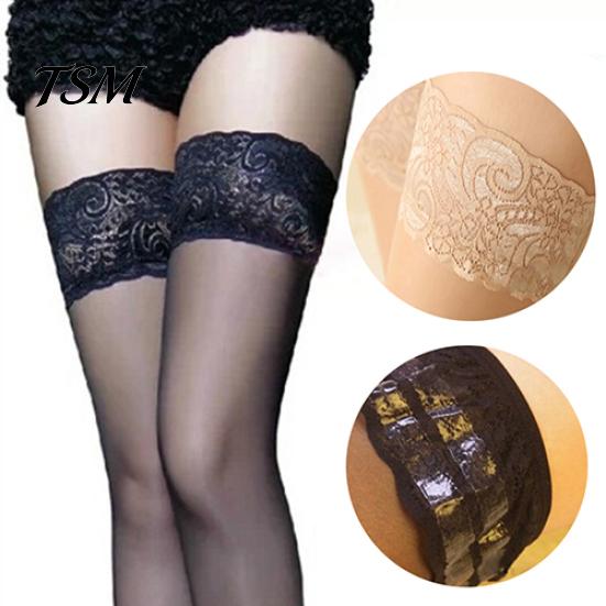 Women\'s Sexy Lace Top Silicon Strap Anti-skid Thigh Nightclub High Stockings