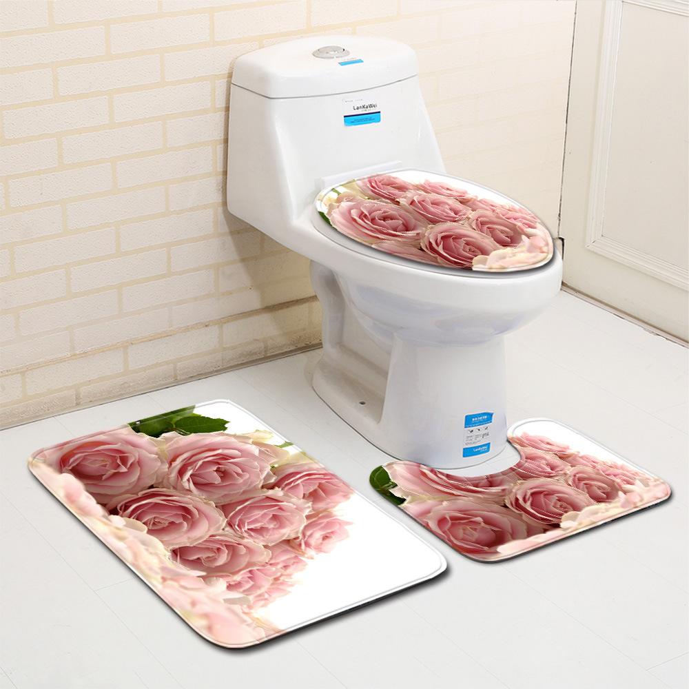 Rose Floor Mat Bathroom Mat Toilet Three-Piece Set