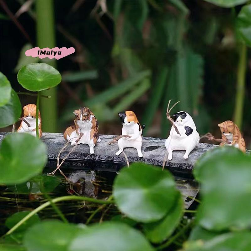 M-1/7pcs Fish Tank Fishing Cat Hanging Creative Landscape Home Office Ornaments Fishing Fun Mini Decorative Micro-Landscape