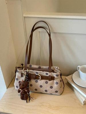 Bolso de Hombro Tote de Moda Femenina 2026 Gamuza Terciopelo Bloque de Color Lunares