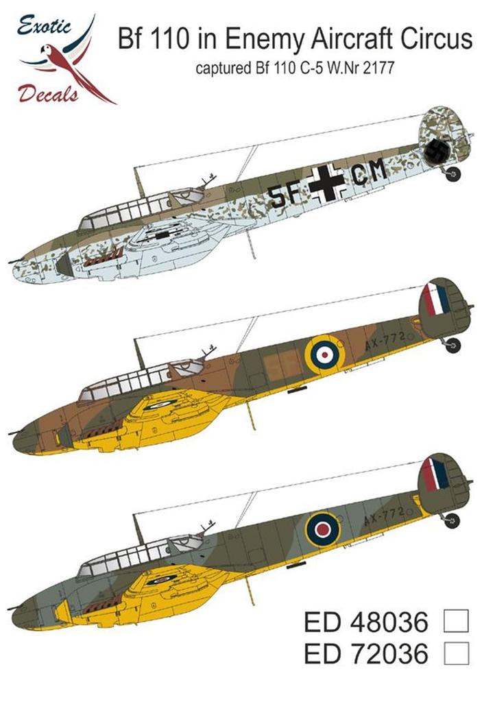 Décalcomanie Échelle Modèle Toro pour Escadron d'Avions Ennemis Bf Bf 110 Capturé Kit de Modèle en Plastique TRMED72036 1/72 110, C-5 W.Nr. 2177, (Avion)