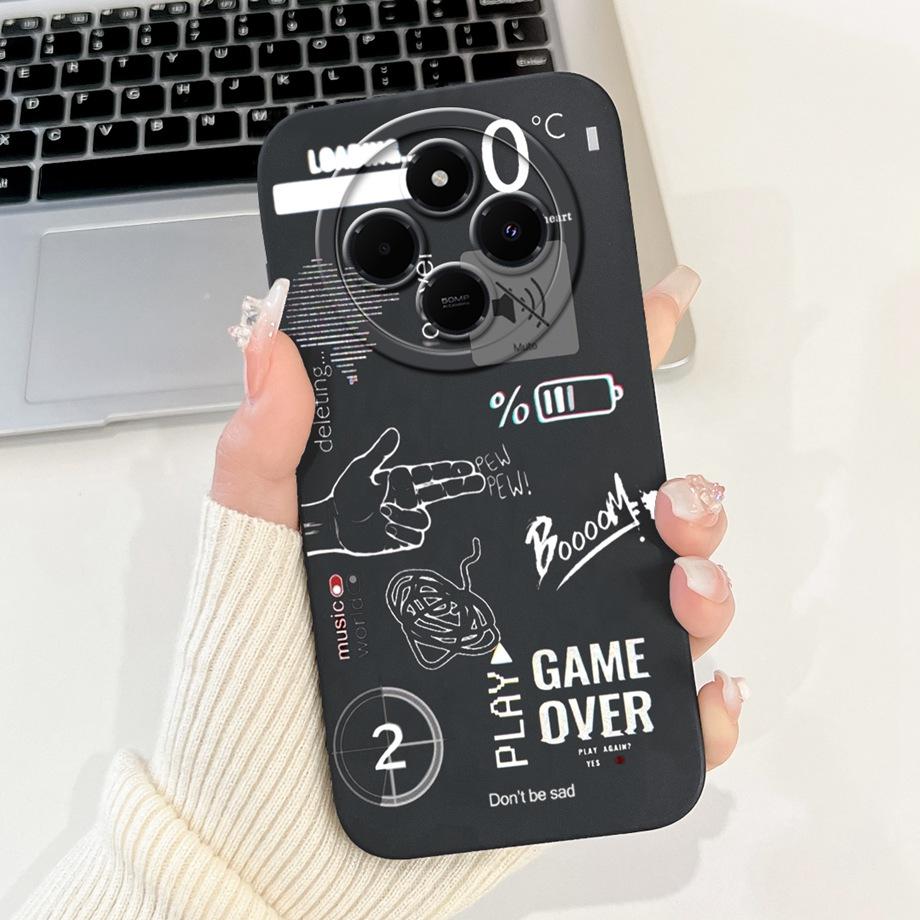 

For Xiaomi Redmi 14c / Mi 14 Pro 14t Pro Case Liquid Silicone Soft TPU Back Cover Redmi14c Phone Funda Gothic Black Night Bumper Redmi 14c