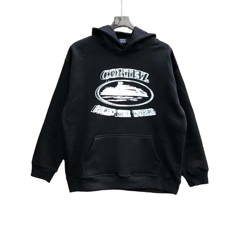 Mens Oversized Hooded Sweatshirt With Distressed Letter Print Cotton Blend Loose Fit Casual Streetwear
