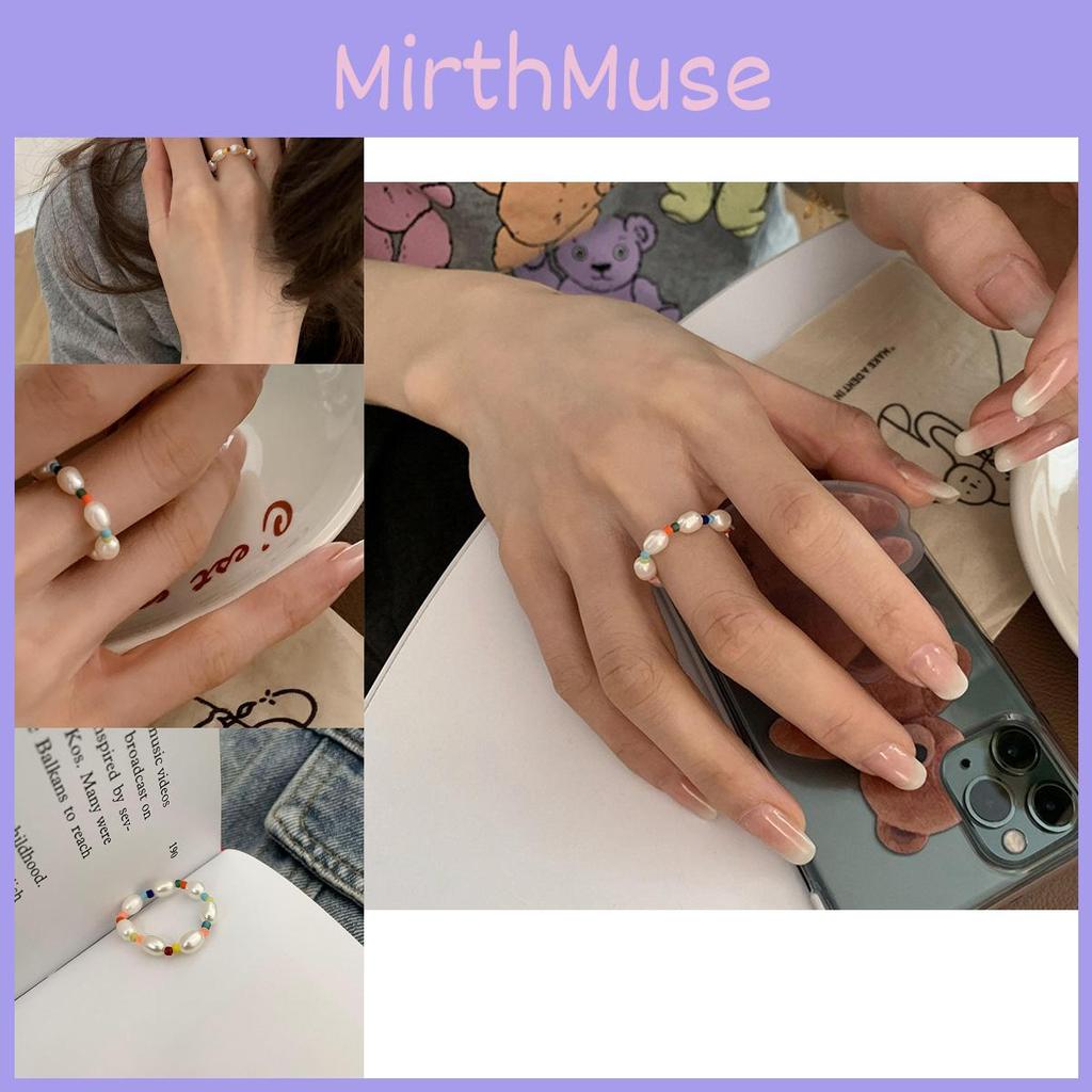 Stylish Korean Ddp Geometric Pearl Ring With Adjustable Elastic Band For Women