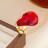 Vintage New Design Brown Red Beige Resin Geometric Adjustable Rings for Women Golden Alloy Fashion Daily Ring Jewelry Gift