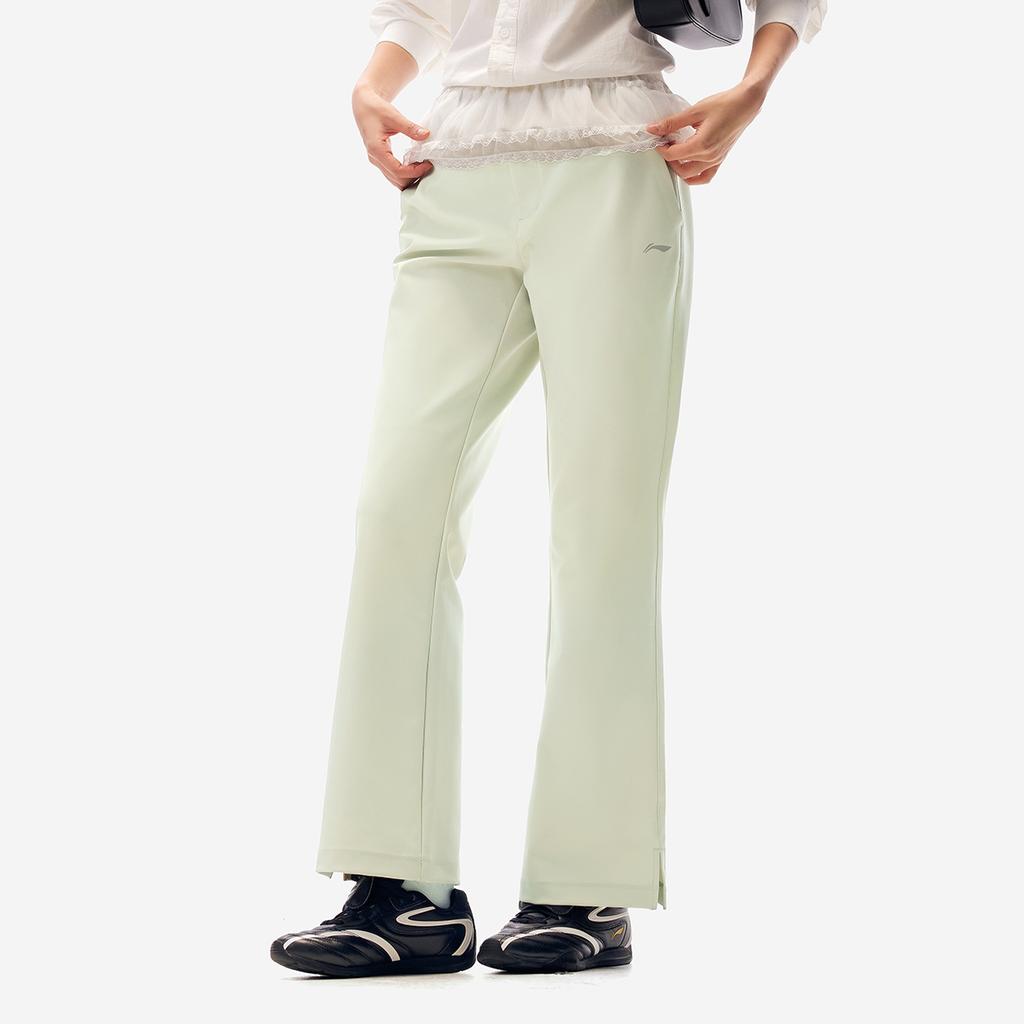 Li Ning Solid Color Mid Waist Breathable Versatile Flared Sports Long Pants Women Bottoms Gravel-White-Gray AYKV720-6