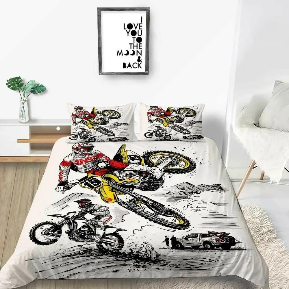 Cool Motorcycle Rider Duvet Cover Set,Extreme Sport Autocycle Comforter Cover With Pillowcase Graffiti Microfiber Quilt Cover