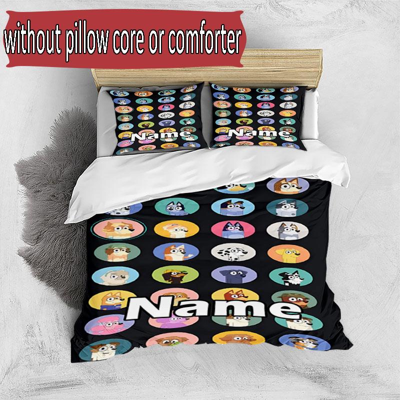 3pcs Duvet Cover Set (1*Duvet Cover + 2*Pillowcase, Without Core), Custom Name Bluey Pattern Bedding Set, Home Bedroom Decor Gift