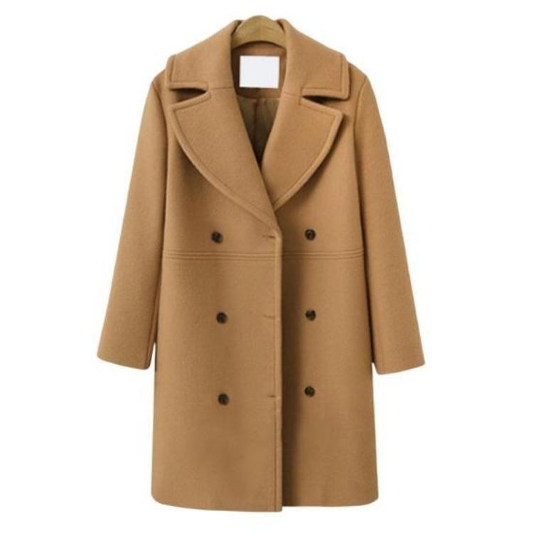 Damen Plus Size Wolljacke Zweireihig Umlegekragen Mantel Einfarbig Locker Thermisch Langärmelig Frühling Herbst Winter Pendeln Verabredung