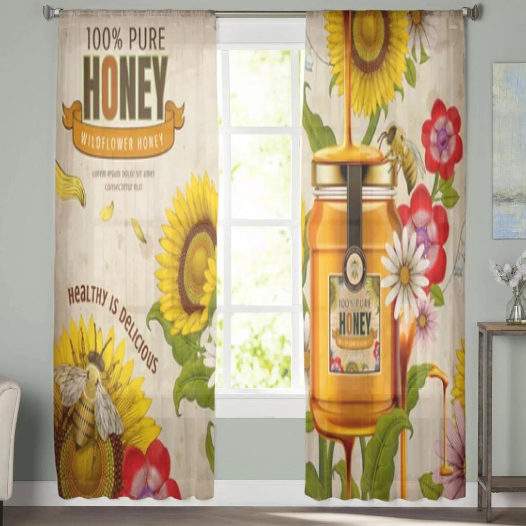 Wildflower Honey Tulle Window Curtains for Living Room Yarn Sheer Voile Curtain for Bedroom Kitchen Drape Decor
