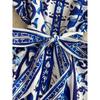 Chinese Style Print Women's Dress Lapel Short Sleeves Belt Single Breasted Contrast Color Dresses 2024 Summer New 27C216