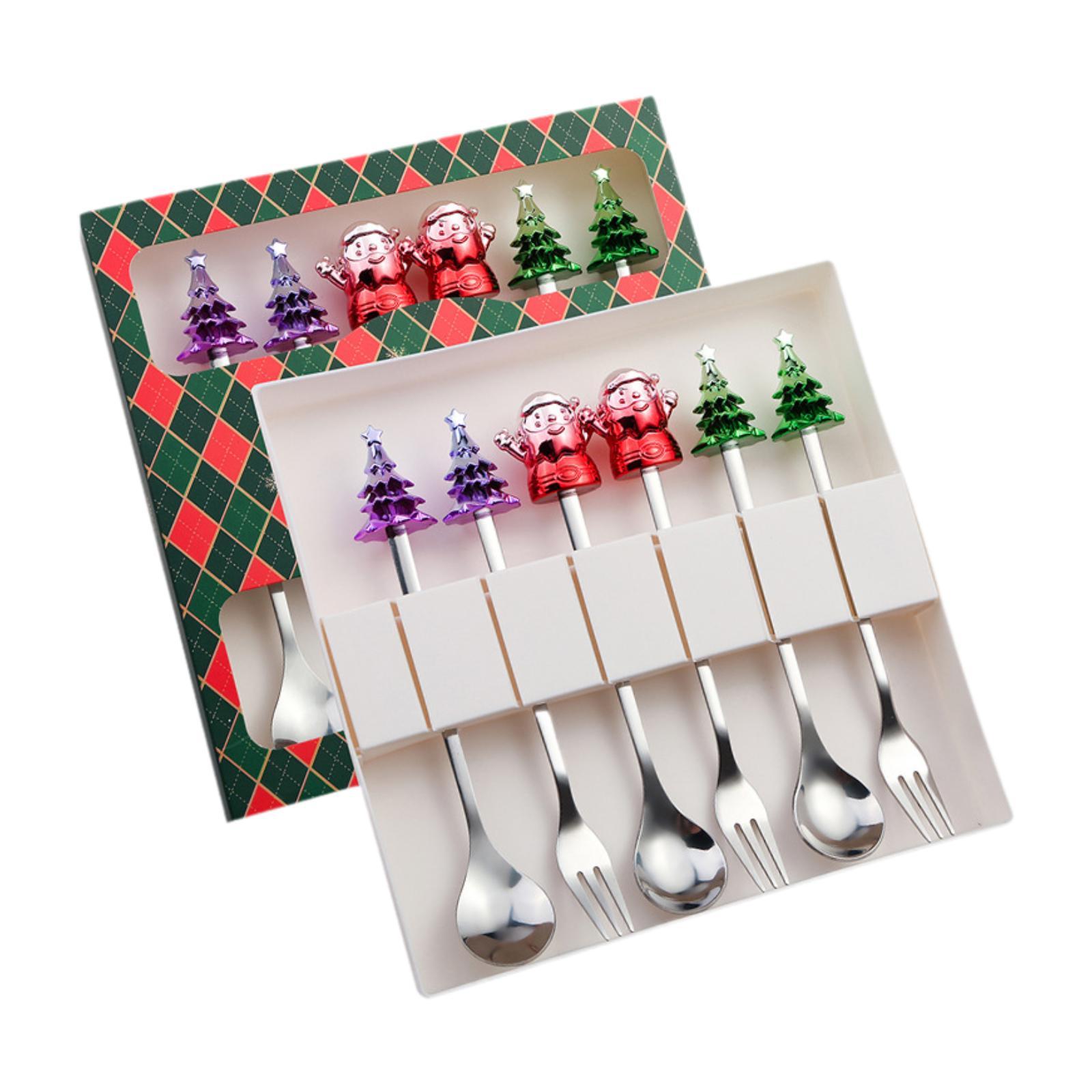

6 Pieces Christmas Dessert Fork And Spoon Set, Christmas Cutlery Utensils, Christmas Fork And Spoon Set for Kitchen,