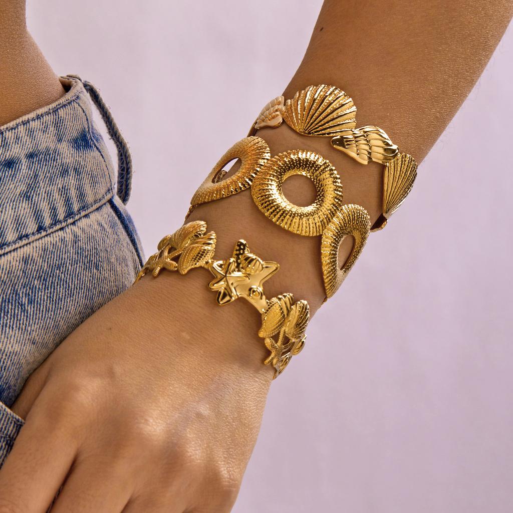 Ocean Style Starfish Stainless Steel Cuff Bracelet for Women Bohemian Geometry Gold Color Bangle Summer Party Jewelry Gift