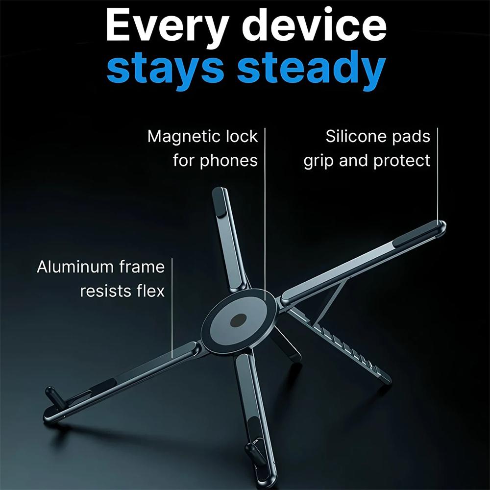 Faltbarer magnetischer Laptop-Ständer aus Aluminiumlegierung, tragbar, verstellbar, Halter zur Wärmeableitung, unterstützt Telefon, Tablet, Notizbuch