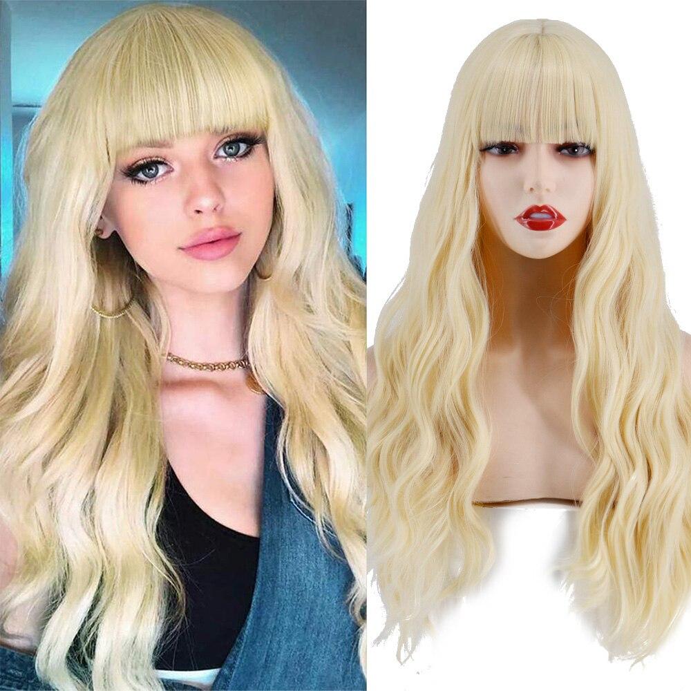 MERISIHAIR Dlouhá paruka s ofinou Vodní vlnitá oranžová paruka Paruka ze syntetického vlákna Dámská dlouhá paruka Cosplay/Denní/Paruka na párty