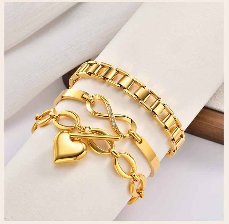 Tarnish Free Stainless Steel Stackable Chain Bracelet for Women, Statement Chunky Gold Plated Bracelet Layer Jewelry