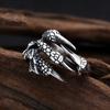 Adjustable Open Ring Men Women Sterling Dragon Claw Design Vintage Retro Statement Jewelry