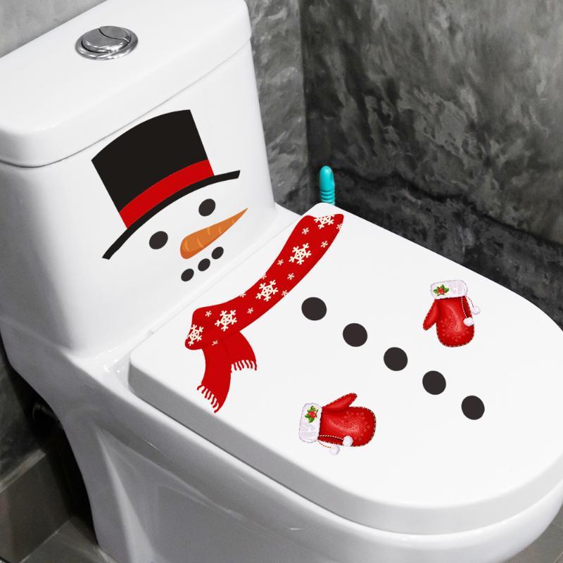 Christmas Snowman Toilet Sticker Self Adhesive Waterproof Removable Vinyl Decal for Home Bathroom Xmas Holiday Decor
