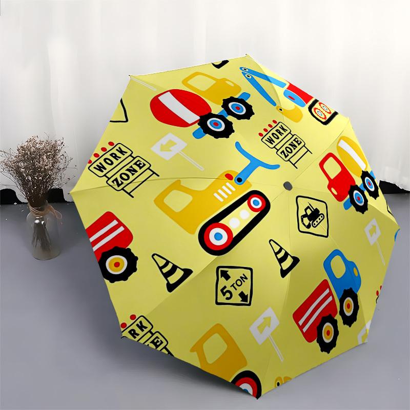 1PC Construction Vehicles Umbrella-8-Rib Reinforced Portable Folding Travel Suitable for All Seasons Outdoor Daily -Z0464