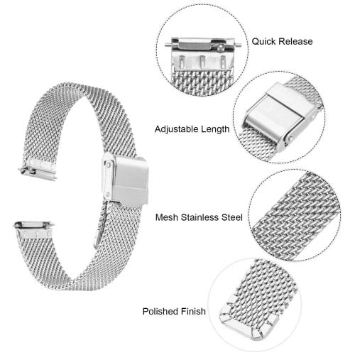 uxcell 316L Stainless Steel Mesh Watch Band, 14mm Quick Release Adjustable Metal Watch Strap for Men and Women, Silver Tone